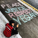 'Vegan' print checked flannel hoodie